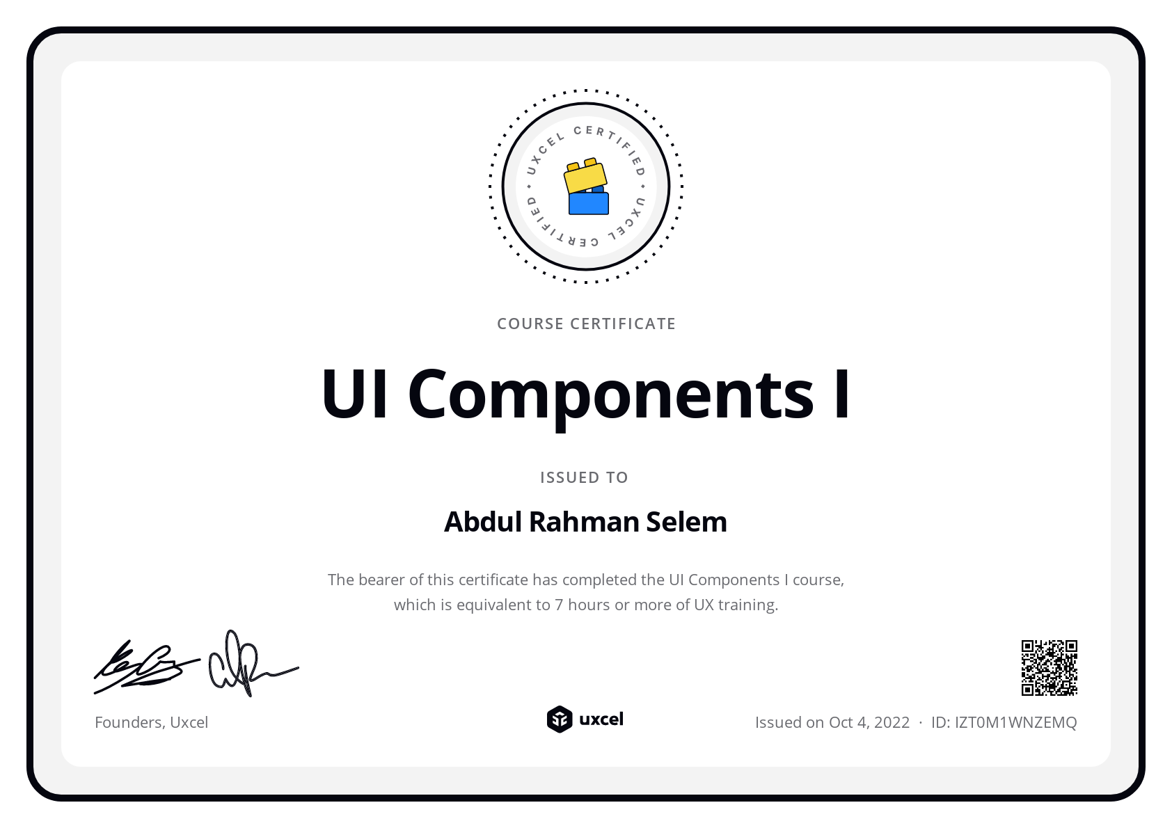 Abdul Rahman Selem's certificate